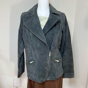 Dennis Basso Cool Dark Gray Suede Leather Zip-Up Jacket ☕️🩶